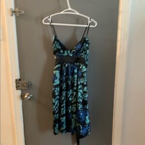Lovely girl vintage y2k babydoll crossover midi blue and Black Floral Dress